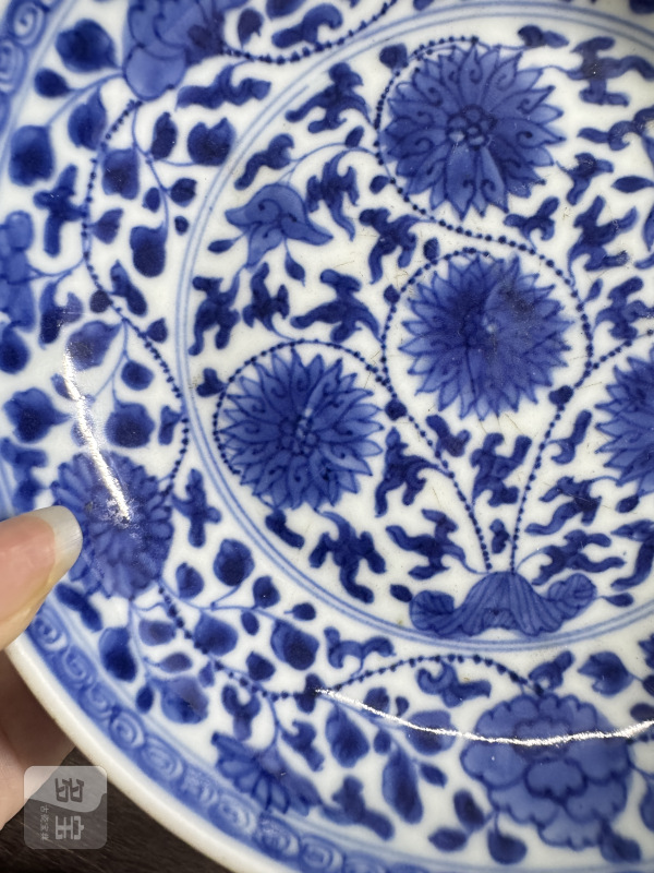 清 青花团菊纹盘 - 图5